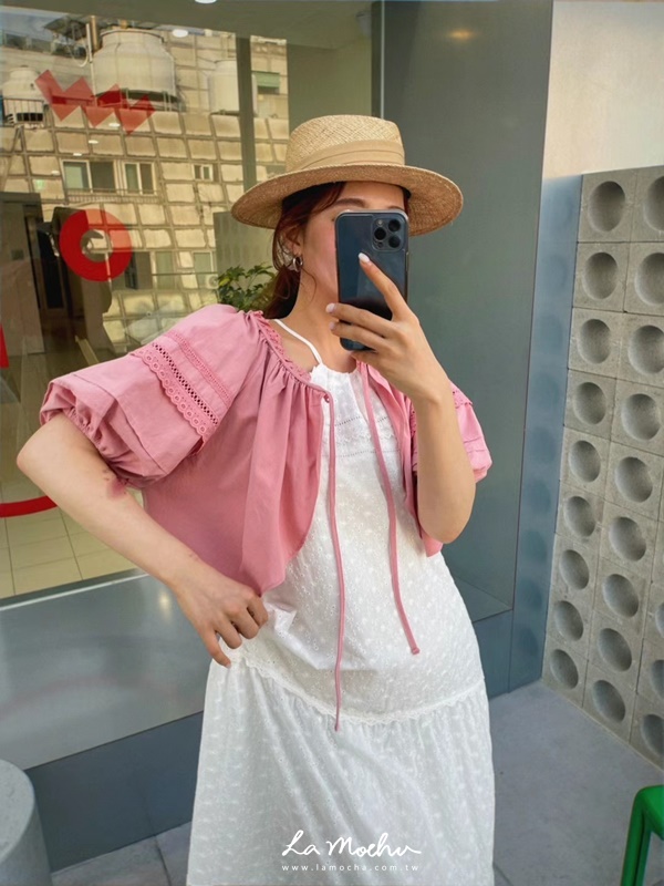 布蕾絲綁帶澎袖罩衫